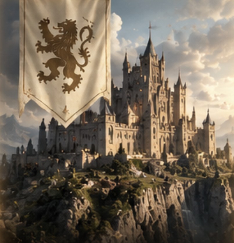 La citadelle d'Aurélien sous sa bannière au lion